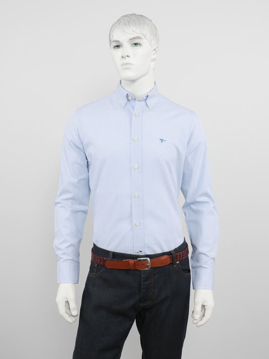 Camisa Adulto em Tecido Riscas Verticais Azul Claro
